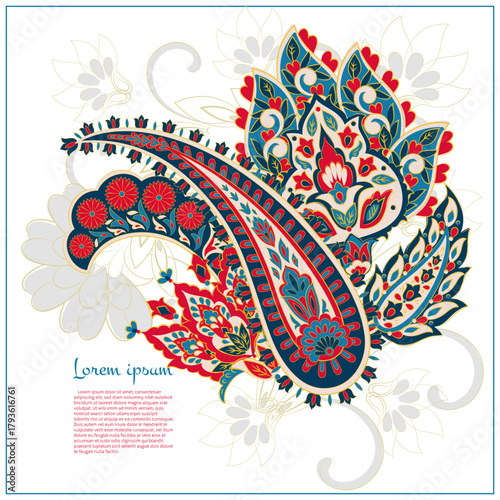 Paisley isolated. Card with paisley isolated for design. Floral vector pattern. Embroidery floral vector pattern.
