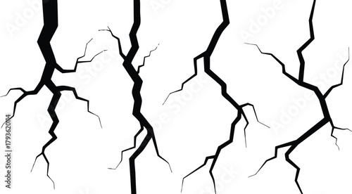 Cracked ground surface vector illustration with black fissures and fractures in abstract style 