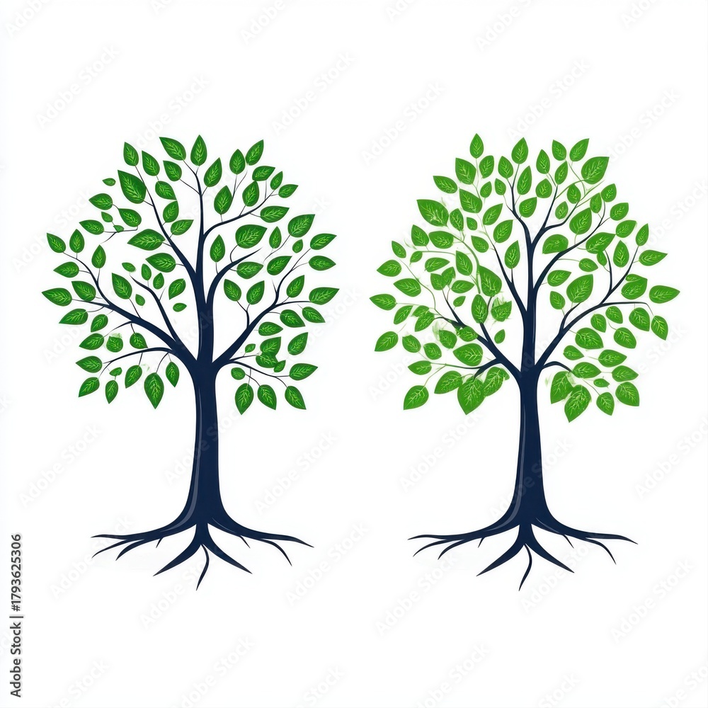 Fototapeta premium Elegant tree designs with lush green leaves for nature-themed projects