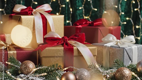 Wrapped Christmas Presents with Festive Decorations