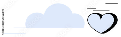 Light blue cloud and black heart with motion lines evoke themes of love, kindness, freedom, and serenity. Ideal for wellness, emotional care, nature, mindfulness, self-love positivity simple flat