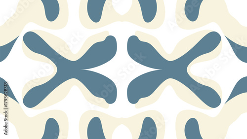 Abstract organic shapes in a repeating pattern with soft blue and cream colors on a white background