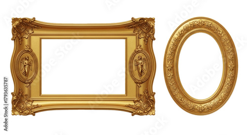 Baroque gold picture frames set on transparent background. isolated on transparent background