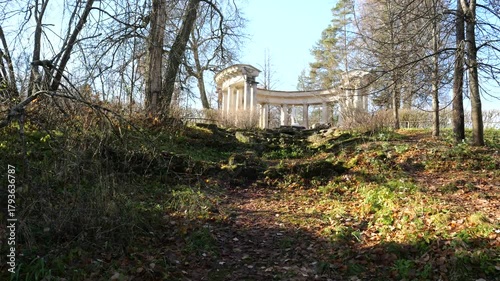 The Colonnade of Apollo (Temple of Apollo) architectural structure in Pavlovsk Park on sunny autumn day, suburb of St. Petersburg