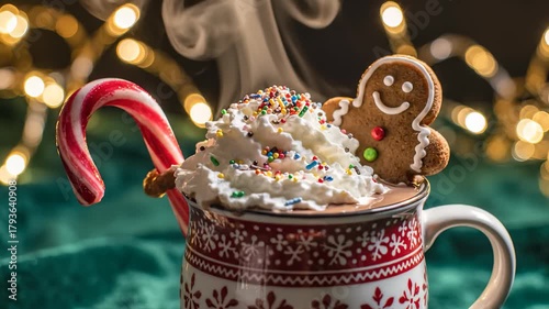 Festive Hot Chocolate with Gingerbread Man and Candy Cane