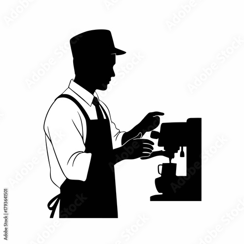 vector silhouette of a barista preparing a coffee drink