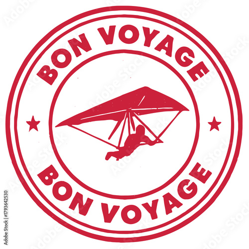 Sky adventure red rubber stamp with hang gliding at a scenic location for a memorable experience