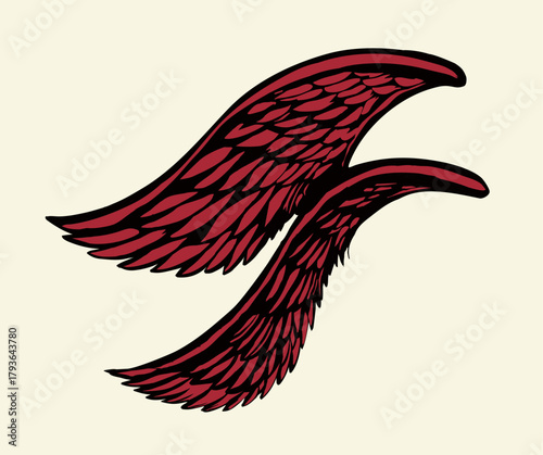 Pencil drawing. Angel wings on a white background