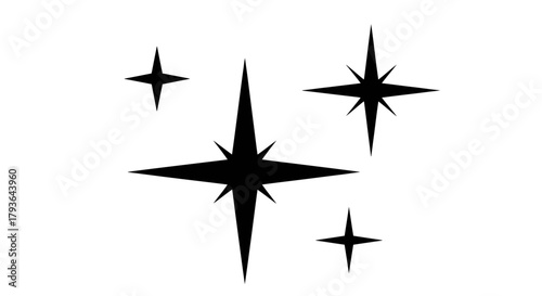 Illustration of four black starbursts isolated on a white background