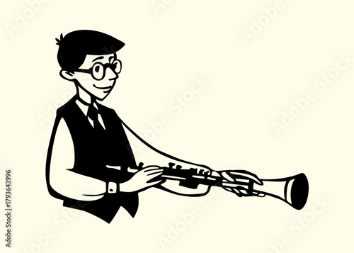 Vector illustration of a boy playing the clarinet.