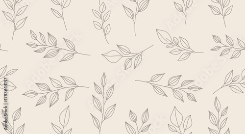 Illustration of handdrawn botanical elements and floral pattern on a light background