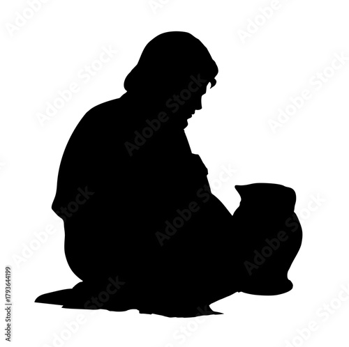 Vector illustration. A man is sitting on the ground