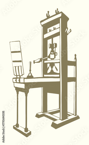 Vector drawing. Vintage printing press