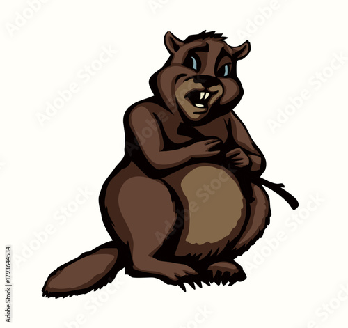Vector illustration of a beaver with a stick.