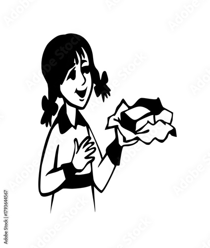 Vector illustration of a girl holding the butter