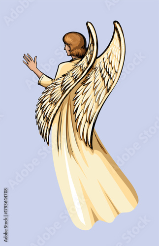 Vector illustration. The Angel. Back view