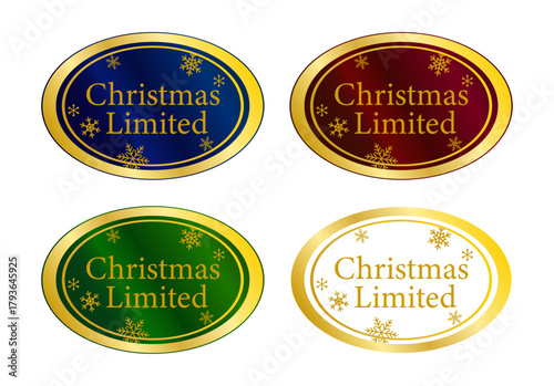 金縁でまとめたクリスマス限定楕円ラベルのカラー4種セット（ベクター）