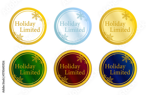 Holiday Limited を6色展開でまとめた楕円形シールセット（ベクター）
