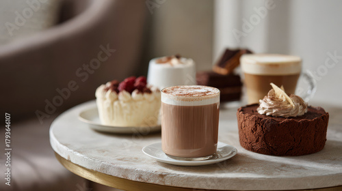 cozy coffee table adorned with artisanal coffee drinks and delectable dessert recipes