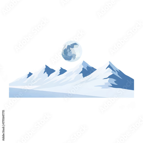 Mountain Range Silhouette with Full Moon Illustration

