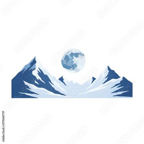 Mountain Range Silhouette with Full Moon Illustration

