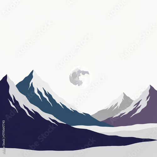 Mountain Range Silhouette with Full Moon Illustration

