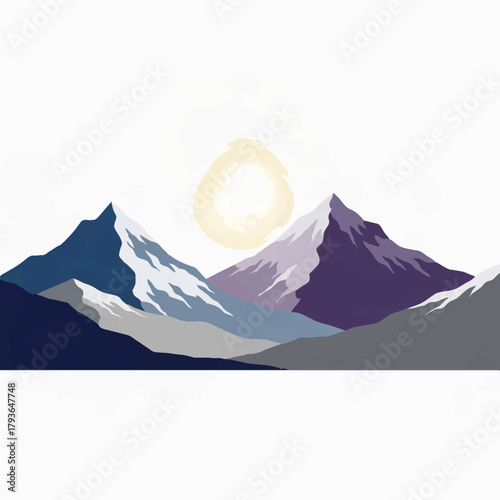 Minimalist Mountain Range under Bright Sun Illustration

