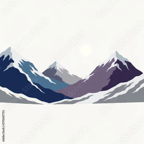 Minimalist Mountain Range under Bright Sun Illustration

