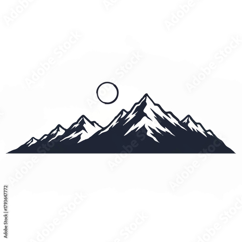 Minimalist Mountain Range under Bright Sun Illustration

