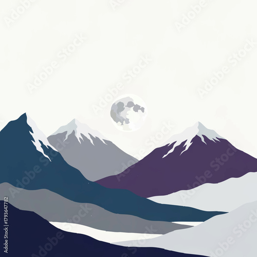 Mountain Range Silhouette with Full Moon Illustration

