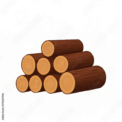 Illustration of Stacked Firewood on White Background

