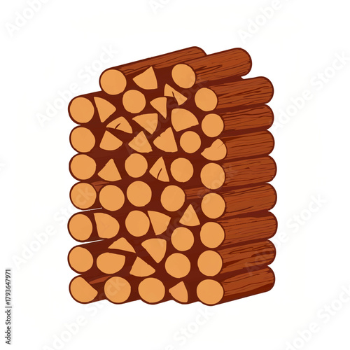 Illustration of Stacked Firewood on White Background

