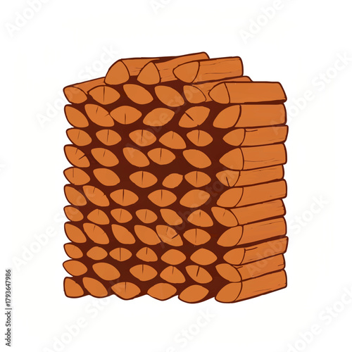 Illustration of Stacked Firewood on White Background

