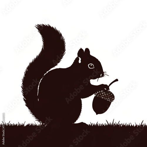 Squirrel Holding Acorn Silhouette Illustration

