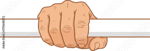 Close-up of a hand gripping a horizontal stick with a black background emphasizing strength and grip