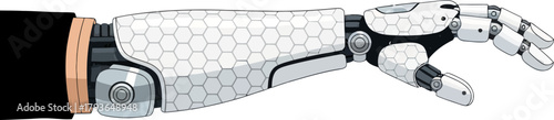 Futuristic robotic hand with hexagonal patterned surface and mechanical joints symbolizing