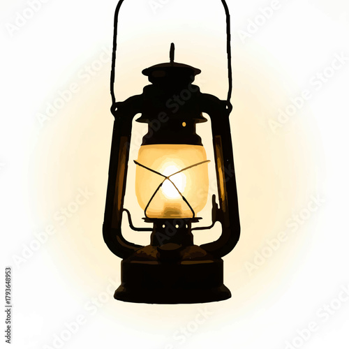 Vintage Oil Lantern Illuminates White Background

