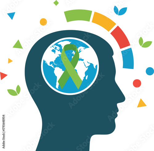 Global awareness and mental health advocacy symbolized through environmental and human elements