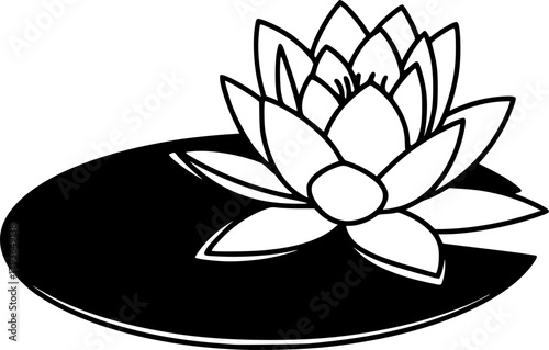 water lily silhouette line art vector illustration with a white background
