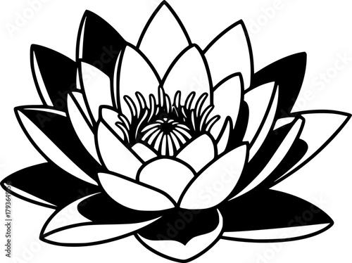 water lily silhouette line art vector illustration with a white background
