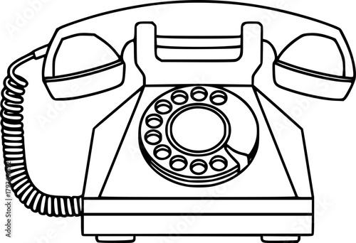 old phone silhouette line art vector illustration with a white background
