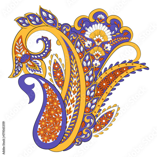 Floral Paisley colorful vector ornament. Isolated Pattern