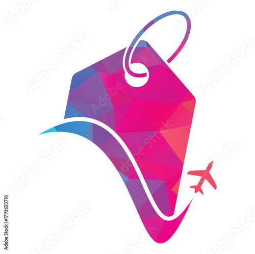 Travel and price tag logo design. Airplane logo with price tag concept.