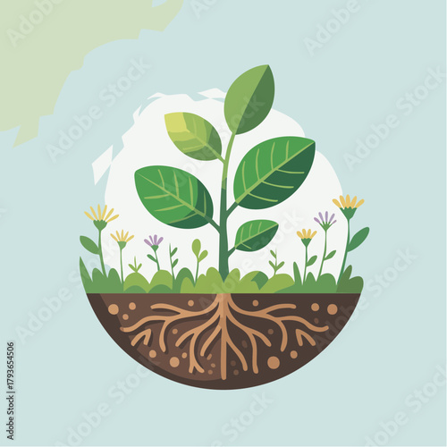 Sustainability vector with 2D illustration of a seedling growing
