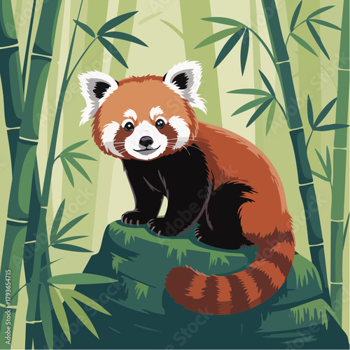 Red panda in bamboo forest