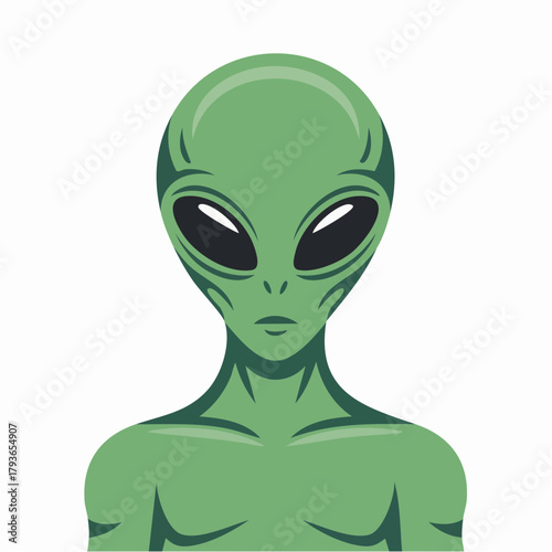 modern 2D vector illustration of a green alien isolated on white