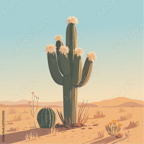 Arizona concept with southwestern desert scene and cacti