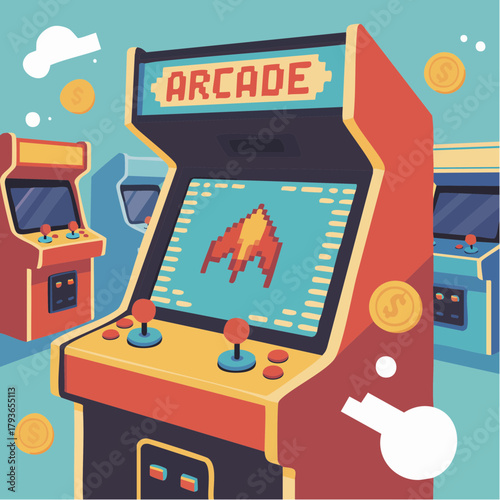 Arcade video game cabinet concept 2D vector illustration 