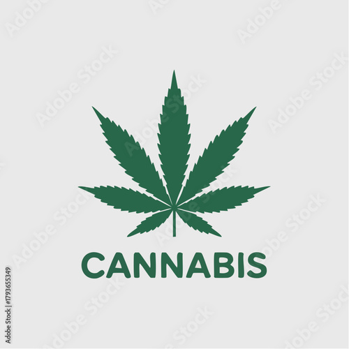 Cannabis logo - 2D vector illustration of green cannabis sativa leaf for mmj and adult use marijuana dispensary
