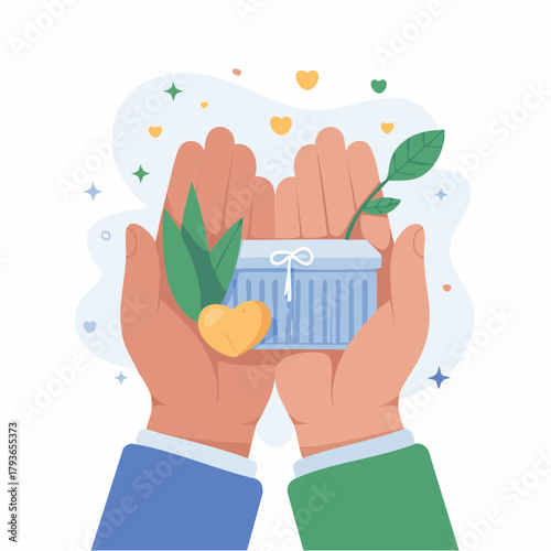 Charity concept with hands holding gifts